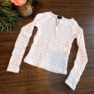 Sanctuary White Textured Crew Neck Long Sleeve Top Women's XS